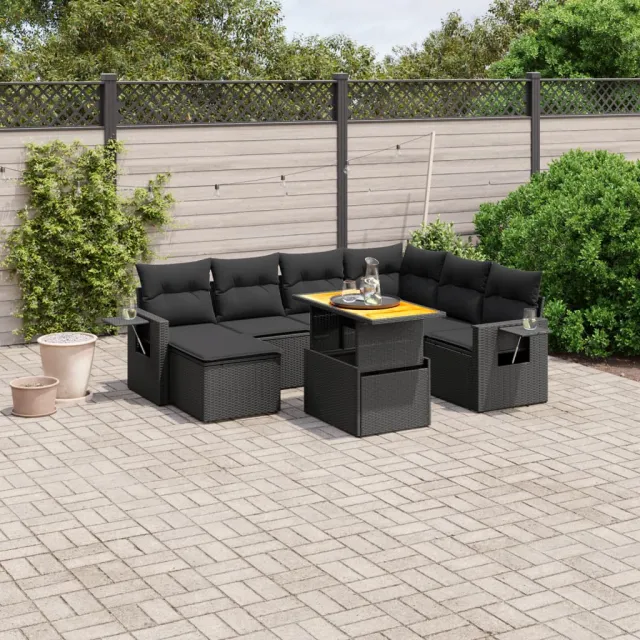 vidaXL 8-delige Loungeset met kussens poly rattan zwart, foto 2