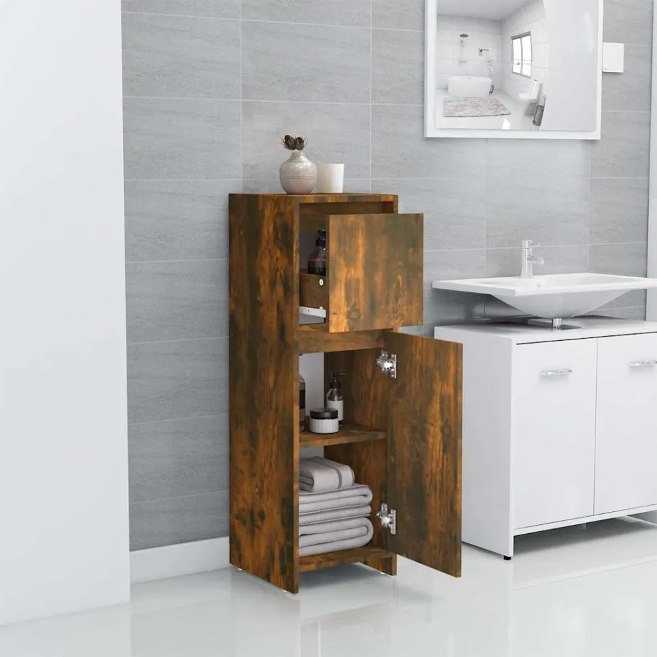 vidaXL Badkamerkast 30x30x95 cm bewerkt hout gerookt eikenkleurig, foto 3