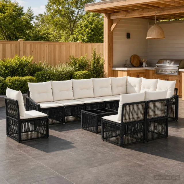 vidaXL Tuinbankenset 11 st Zwart poly rattan, foto 2