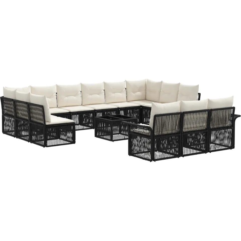 vidaXL Tuinbankenset 14 st 13-zits Zwart poly rattan, foto 3
