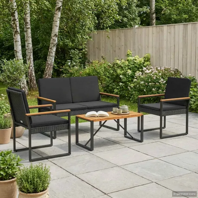 vidaXL Buitenmeubelset 4 st Zwart poly rattan, foto 2