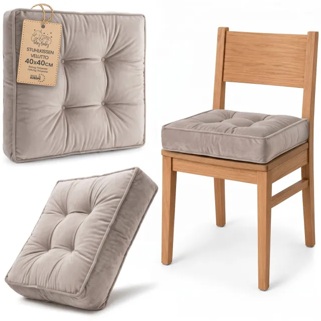 Amazinggirl Zitkussen voor Eetkamerstoel en Keukenstoel Vierkant Zacht Beige Fluweel (1 stuk)