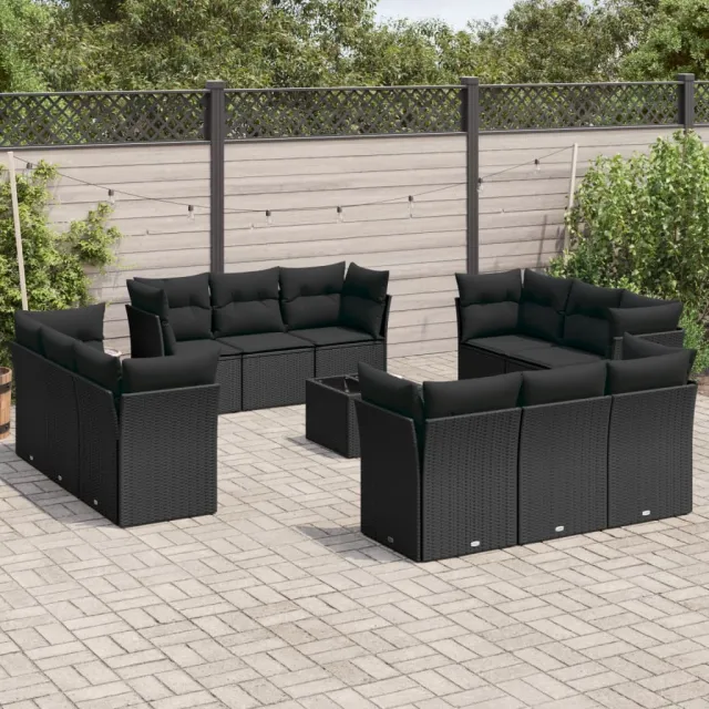 vidaXL 13-delige Loungeset met kussens poly rattan zwart, foto 2