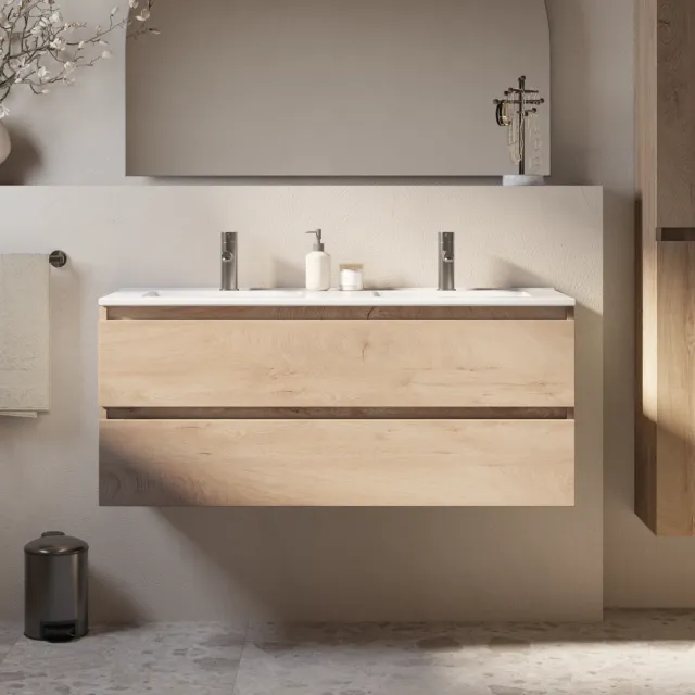 Brauer Core Meubelset 120 cm Met 2 Softclose Lades Greeploos Met Wastafel Honey licht bruin