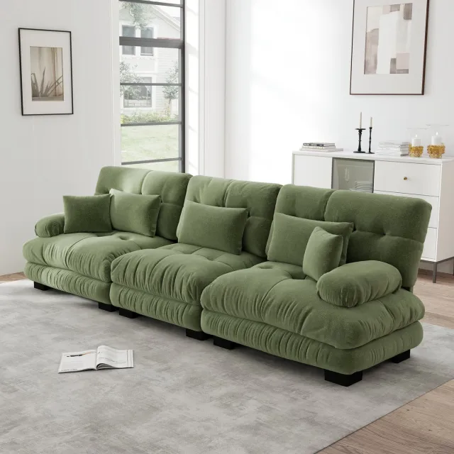 FloraGrace Hoekbank 3-Zits - Modulair Met Diepe Zitting En Zachte Kussens - Voor Woonkamer Of Studio - Chenille - Groen