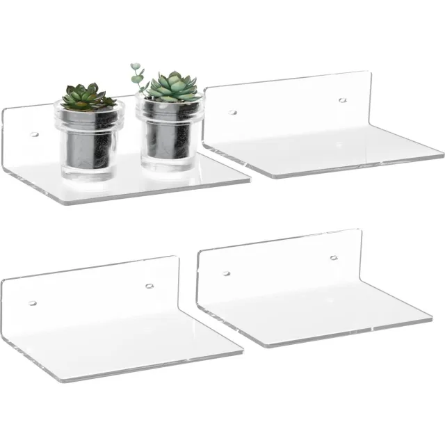 Hexsonhoma 23cm transparante wandplanken, kleine zwevende plank van acryl, wandplank voor thuisgebruik, kamerdecoratie, ruimtebesparend, organizer voor spullen, badkamerorganizer, 4-pack Klaar