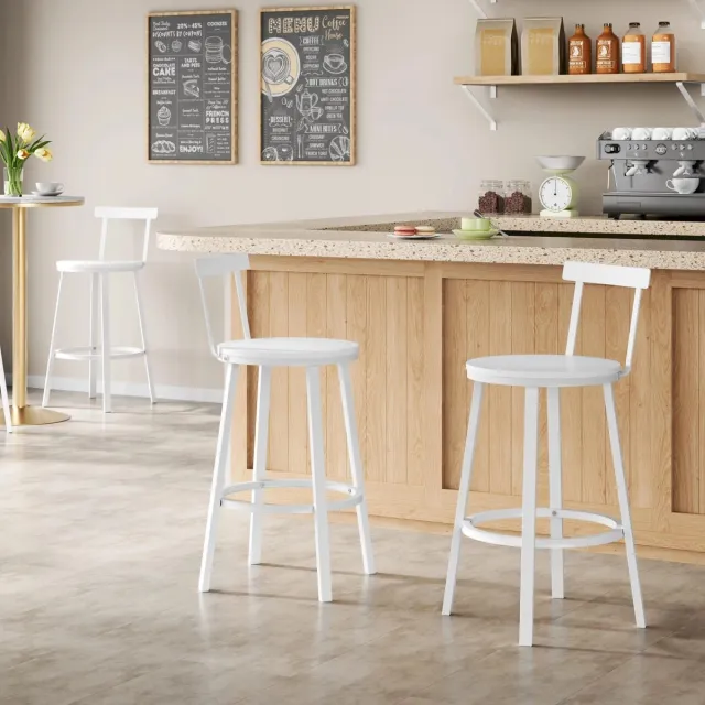 Klarven Barkruk Set van 2 Wit - Barkrukken met Rugleuning - Industriële Barkruk - Barkruk - Bar Stool - Stabiel tot 150 kg, Ergonomisch zitcomfort - B51,5xd51,5xh89cm