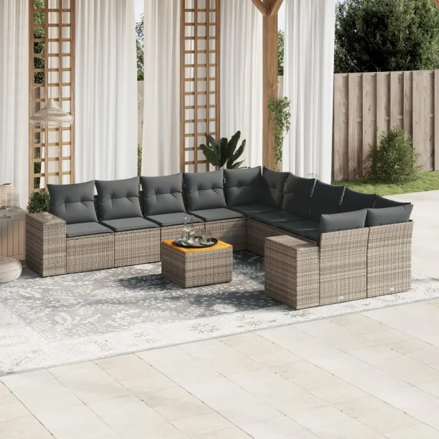 vidaXL 11-delige Loungeset met kussens poly rattan grijs, foto 2