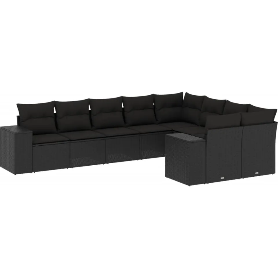 vidaXL 9-delige Loungeset met kussens poly rattan zwart, foto 3