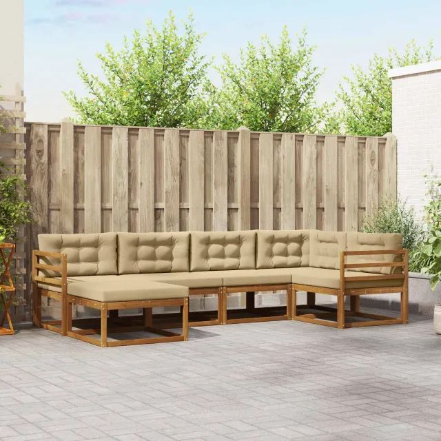 vidaXL Buiten bankenset 6 st 6-zits Natuurlijk en Beige