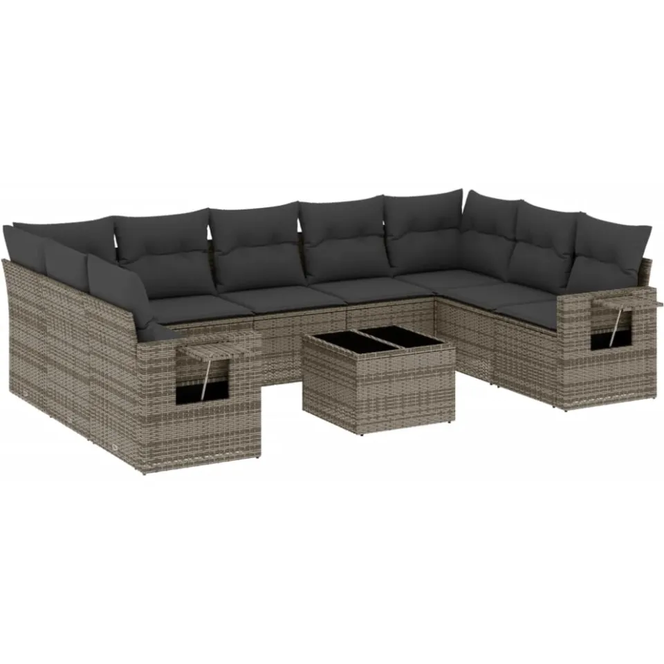 vidaXL 10-delige Loungeset met kussens poly rattan grijs, foto 3