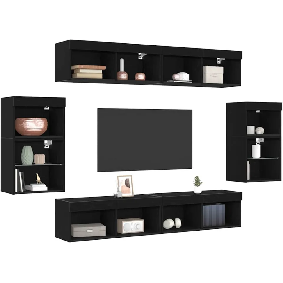 vidaXL Tv-meubelset 8 st 37 x 30 x 70 cm Zwart eiken