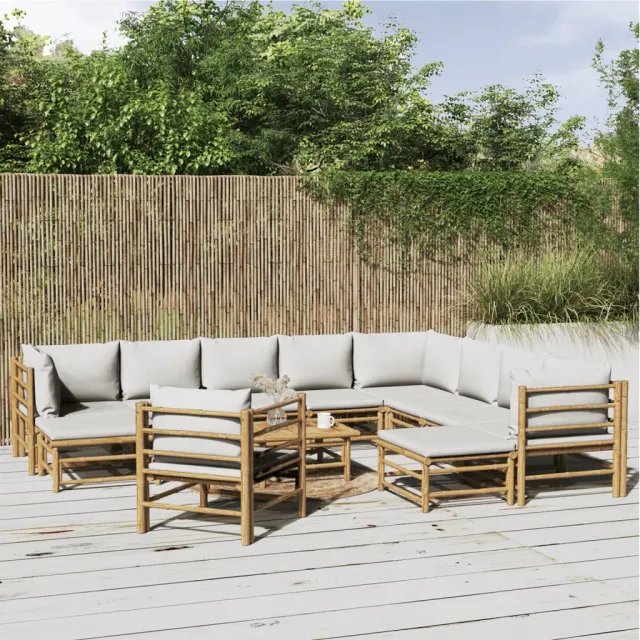 vidaXL 12-delige Loungeset met kussens bamboe lichtgrijs Bruin