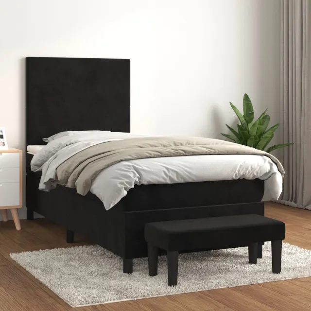 vidaXL Boxspring met matras fluweel zwart 100x200 cm