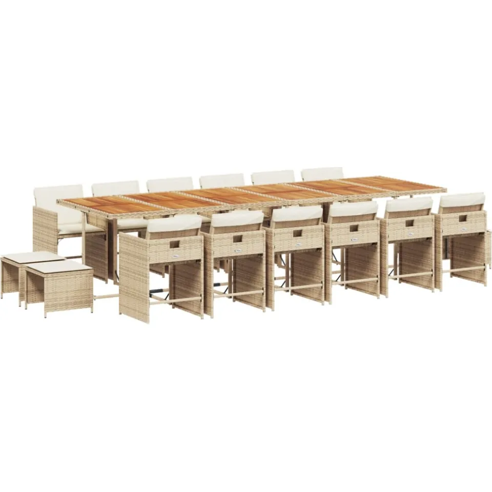 vidaXL 17-delige Tuinset met kussens poly rattan beige, foto 3