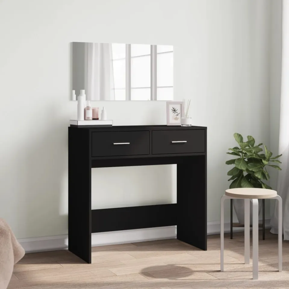 vidaXL Kaptafel met spiegel 80x39x80 cm zwart, foto 3