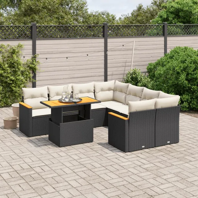 vidaXL 9-delige Loungeset met kussens poly rattan zwart, foto 2