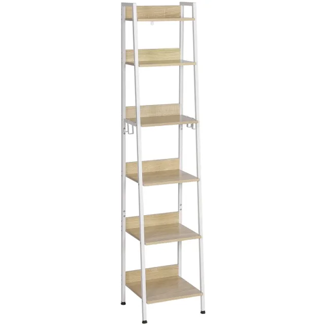 Klarven Boekenkast Wit Lichteiken + wit - Boekenkast Kind - Boekenkastje - Boekenkasten - Bookcase - Industrieel design - Stabiel met anti-kanteling, verstelbare poten en ophanghaakjes - 6 planken - B41xD36xH187cm Lichteiken/wit