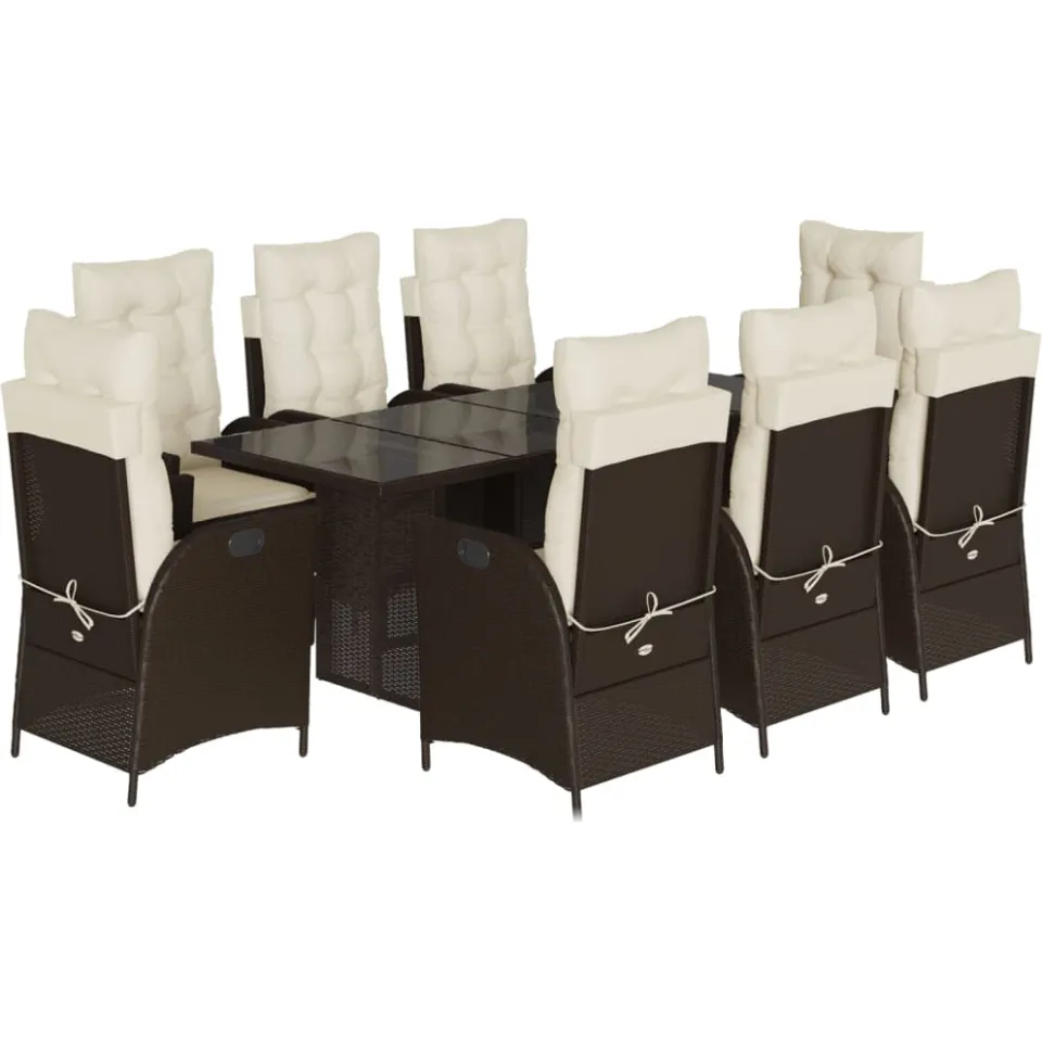 vidaXL 9-delige Tuinset met kussens poly rattan bruin, foto 3
