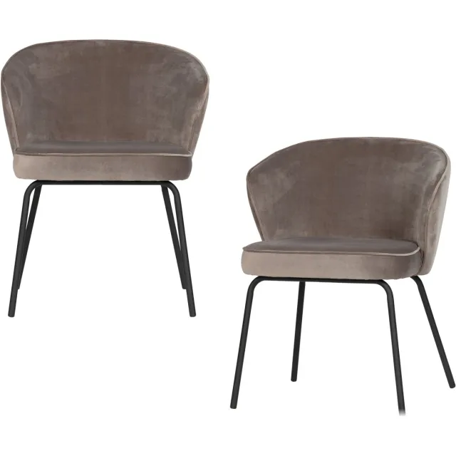 WOOOD Admit Eetkamerstoelen - Fluweel - Khaki - Set van 2