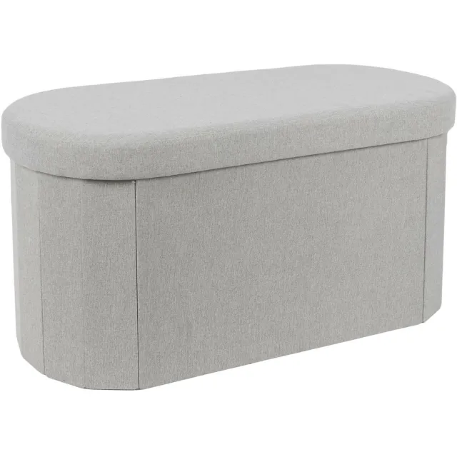 HOME DECO FACTORY Poef/hocker opvouwbaar - ovaal - opbergbox - grijs - polyester/mdf - 76 x 38 cm