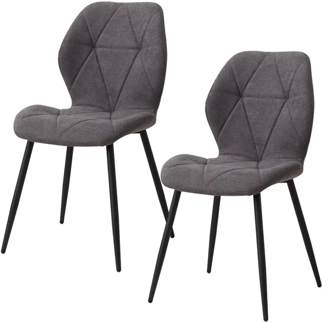 Questyr Donker Grijs - Set van 2 moderne eetkamerstoelen - gestoffeerd - gewatteerd linnen - minimalistische bureaustoelen voor keuken - eetkamer