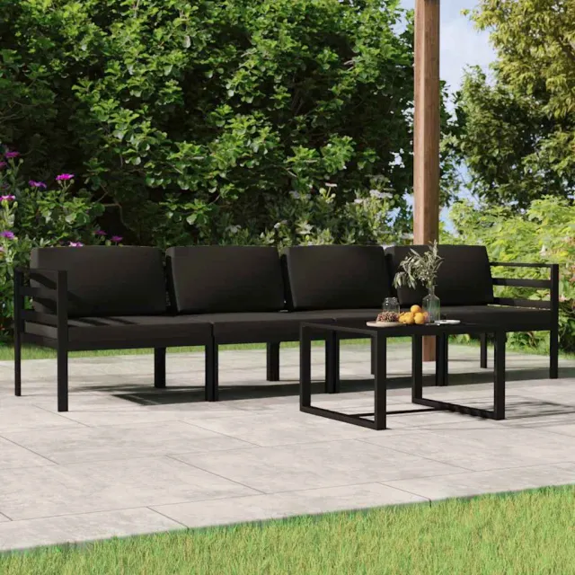 vidaXL 5-delige Loungeset met kussens aluminium antracietkleurig, foto 2