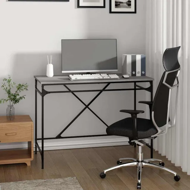 vidaXL Bureau 100x50x75 cm bewerkt hout en ijzer gerookt eikenkleurig Bruin