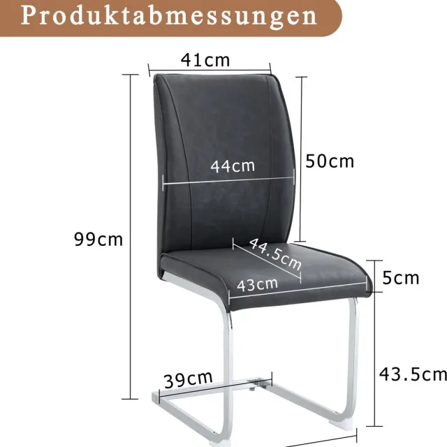 Merax Eetkamerstoelen - Set van 2 - Grijze PU Leren Stoelen met Unieke Paardenleer Textuur - Comfortabele Stoelen met Hoge Rugleuning - Zilveren Metalen Poten - Modern Europees Design Grijs