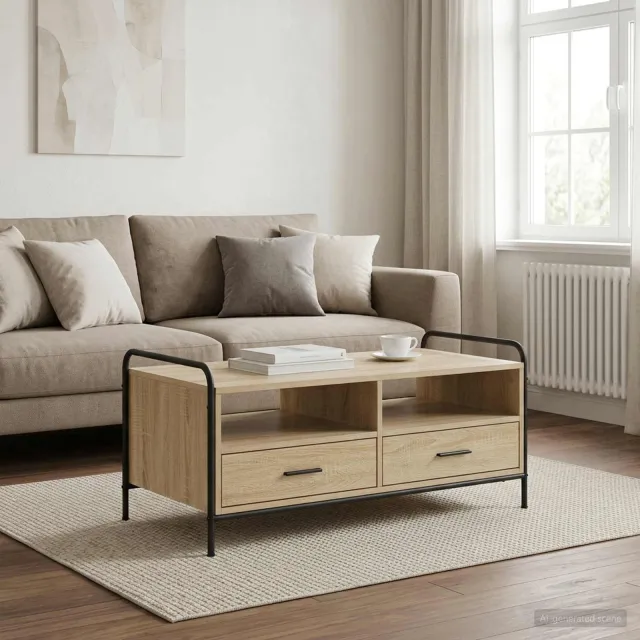 vidaXL Salontafel Sonoma Eiken 99,5 x 49 x 46 cm Bewerkt hout, foto 2