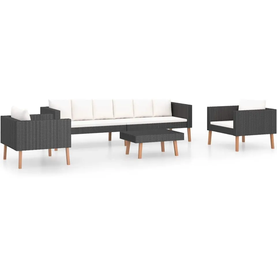 vidaXL 4-delige Loungeset met kussens poly rattan zwart, foto 3