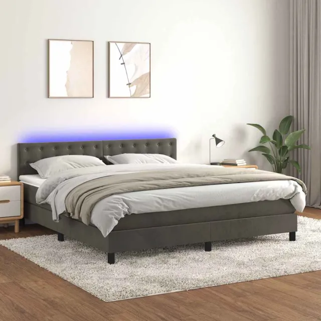 vidaXL Boxspring met matras en LED fluweel donkergrijs 180x200 cm grijs