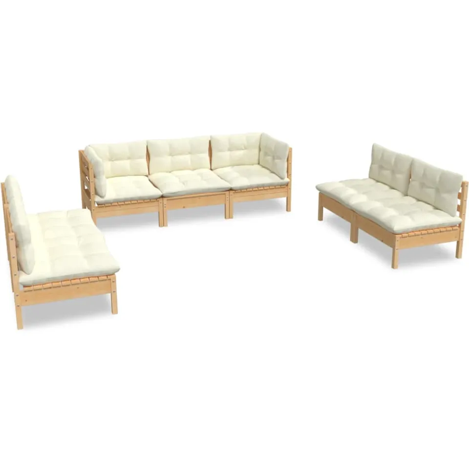 vidaXL 7-delige Loungeset met crèmekleurige kussens massief grenenhout