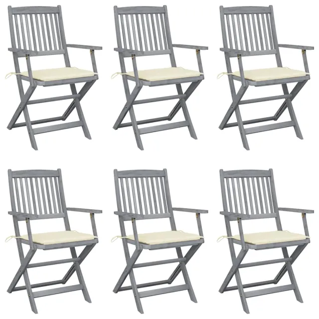 vidaXL Inklapbare stoelen 6 st met kussens massief acaciahout Crème