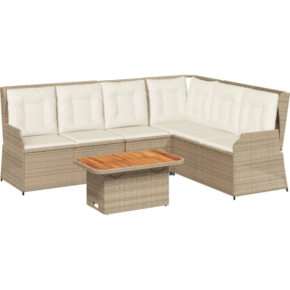 vidaXL 5-delige Loungeset met kussens poly rattan beige, foto 3