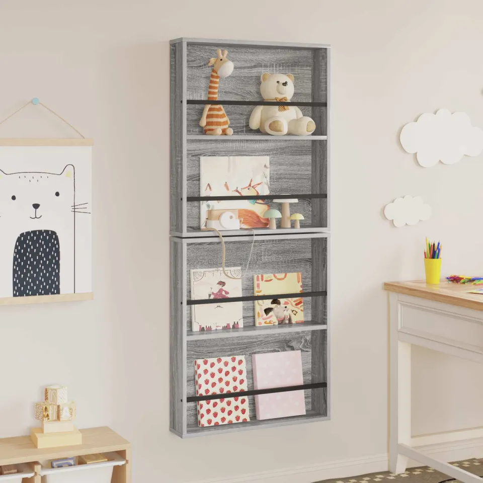 vidaXL Tijdschrift Rek 2 st Grijs Sonoma 60 x 12 x 70 cm Bewerkt hout, foto 4