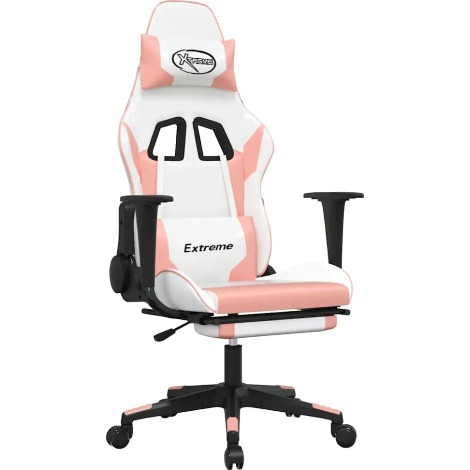 vidaXL Massage gamestoel met voetensteun kunstleer wit en roze, foto 3