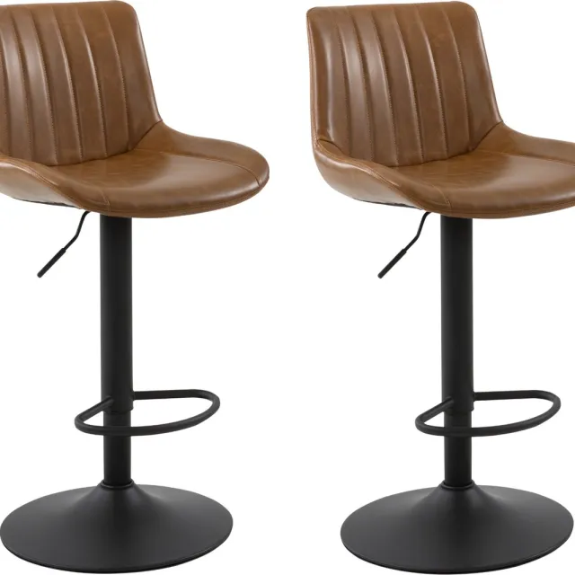 Acaza Barkrukken set van 2 - Barstoelen - Vintage Bruin - Verstelbare Hoogte 90-105 cm - Set van 2 Barstoelen - Barstoelen met Rugleuning - Vintage
