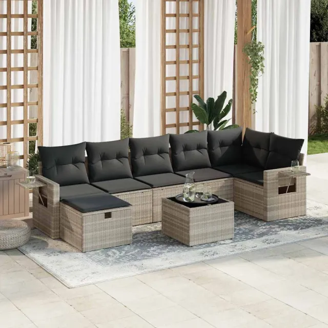 vidaXL 8-delige Loungeset met kussens poly rattan lichtgrijs