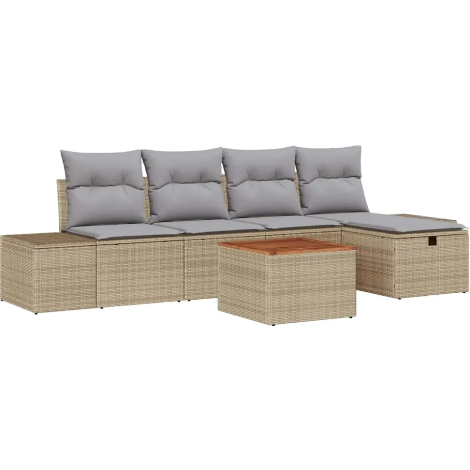 vidaXL Tuinbankenset 6 st Beige poly rattan