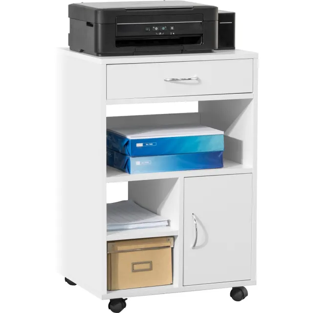SoBuy FBT106-W Printerkast - Wit Houten Compositie met Lade & Deur