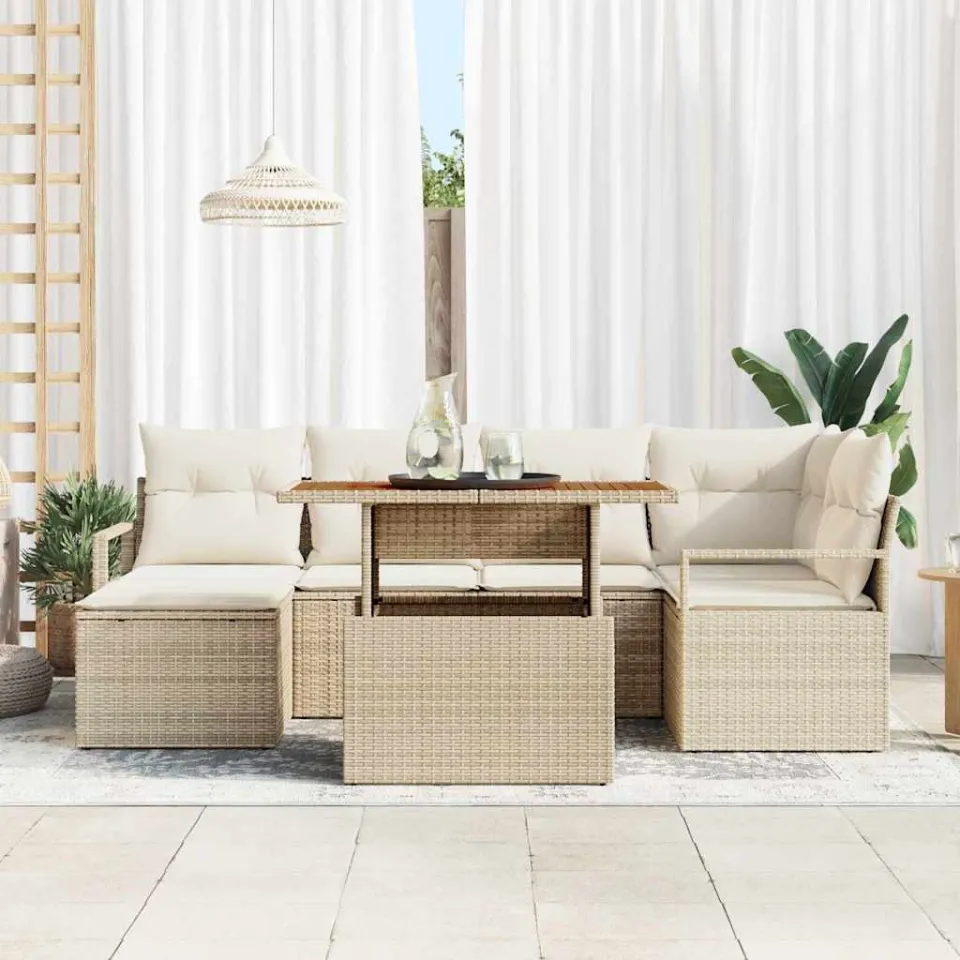 vidaXL Tuinbankenset 7 st Beige poly rattan, foto 3