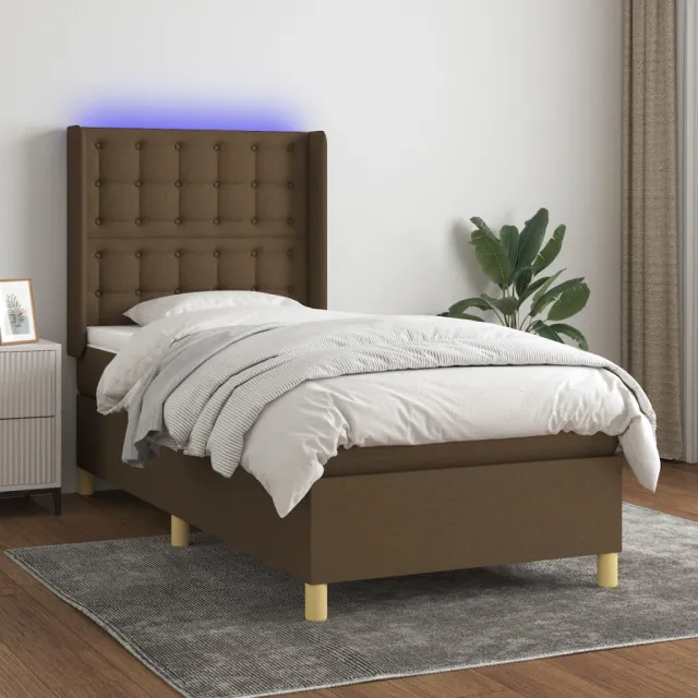 vidaXL Boxspring met matras en LED stof donkerbruin 100x200 cm bruin