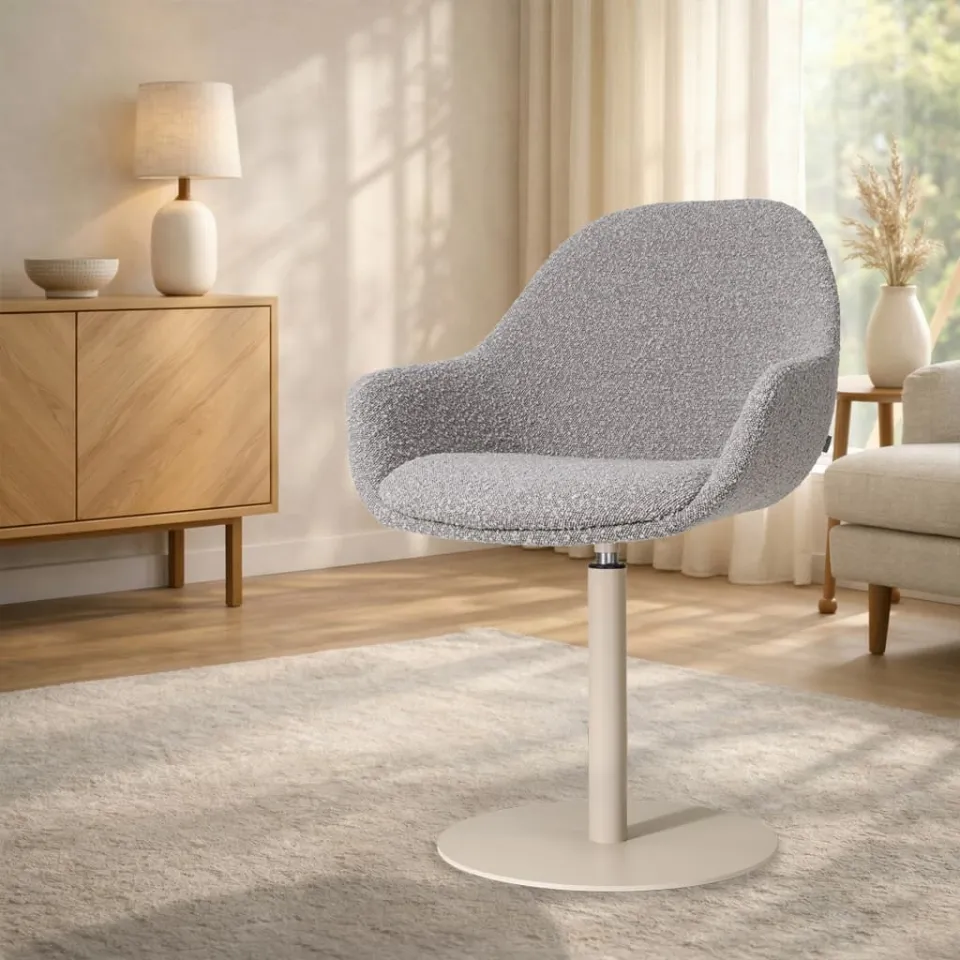 Nolon Niva-Mae draaibare tulp eetkamerstoel bouclé taupe - beige onderstel, foto 3