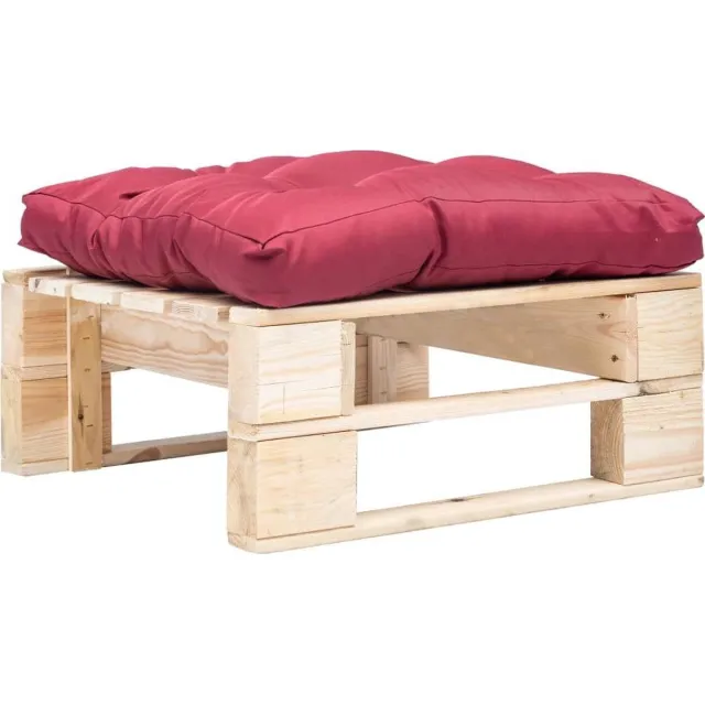 vidaXL Tuinpoef - met - rood - kussen - pallet - hout - naturel Naturel en rood
