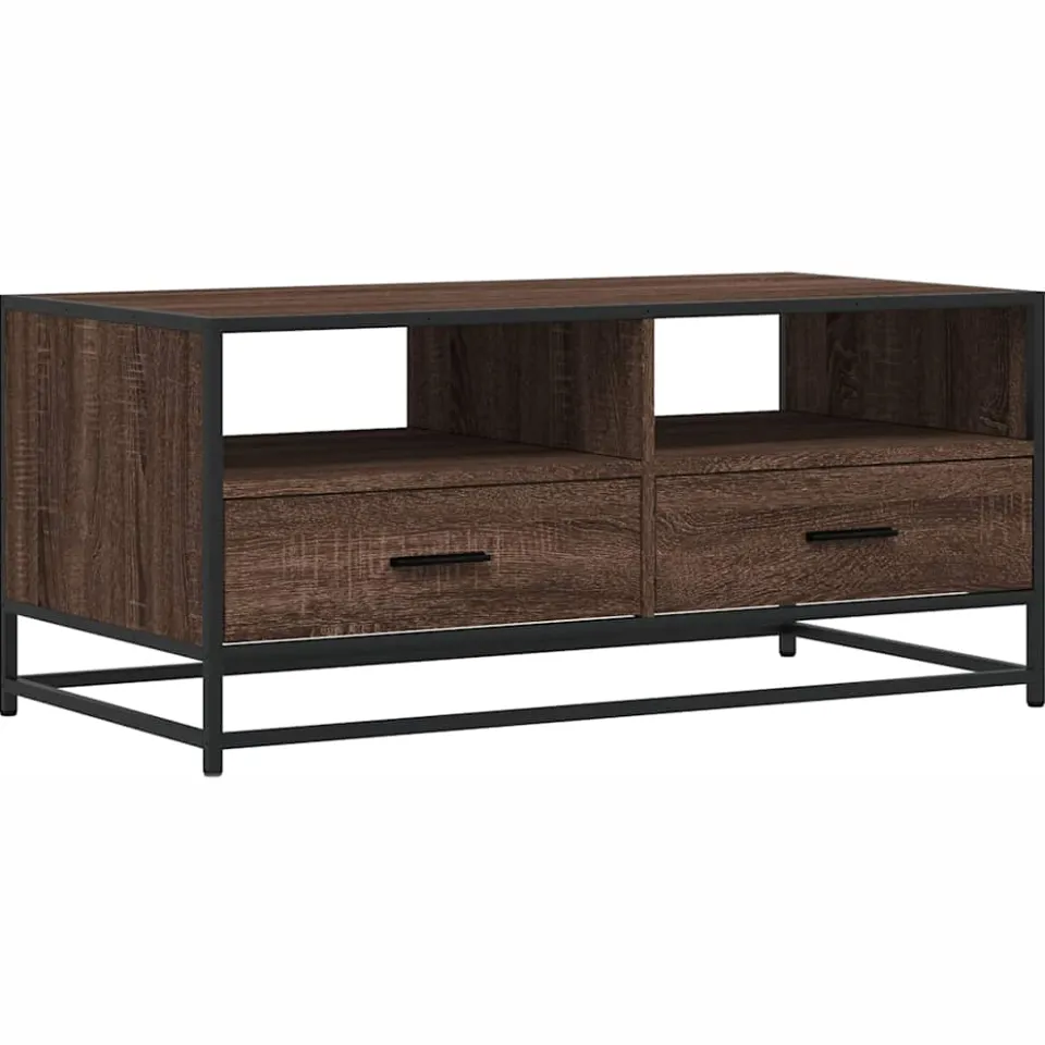 vidaXL Salontafel 100x50x45 cm bewerkt hout en metaal bruin eikenkleur