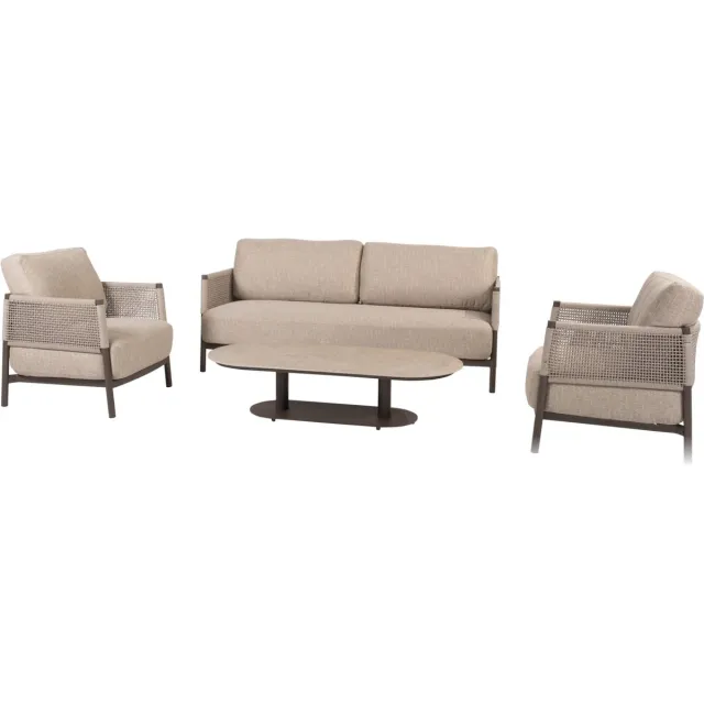 4 Seasons Outdoor Boaz Savanne stoel bank loungeset 4 delige keramiek terre 4 Seasons Outdoor Bruin / Terre, Grijs, Zand / Latte / Linen