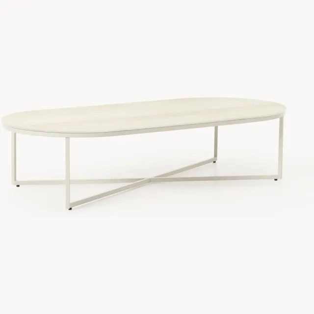 Westwing Collection Ovale salontafel Antigua met glazen tafelblad in marmerlook Beige, Wit