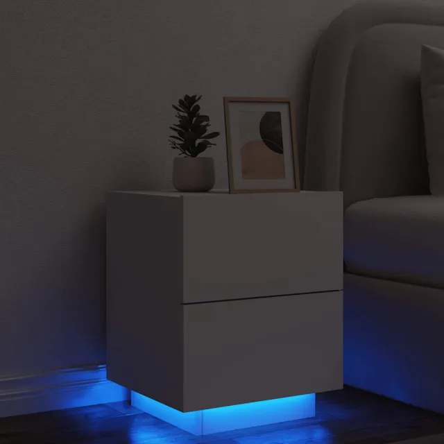 vidaXL Nachtkastje met LED-verlichting bewerkt hout wit, foto 2