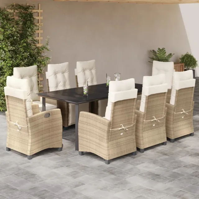 vidaXL 9-delige Tuinset met kussens poly rattan beige, foto 2